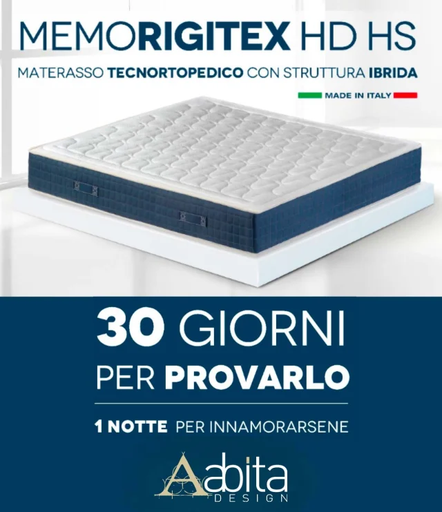 🛏️ Prova il nostro materasso MemoRigitetex! 🛏️
Vuoi migliorare la qualità del tuo sonno? 𝐏𝐫𝐨𝐯𝐚 il nostro materasso MemoRigitetex 𝐩𝐞𝐫 𝟑𝟎 𝐠𝐢𝐨𝐫𝐧𝐢 e, se non sei soddisfatto, 𝐩𝐮𝐨𝐢 𝐫𝐞𝐬𝐭𝐢𝐭𝐮𝐢𝐫𝐥𝐨! Ma siamo sicuri che 𝐭𝐞 𝐧𝐞 𝐢𝐧𝐧𝐚𝐦𝐨𝐫𝐞𝐫𝐚𝐢 𝐢𝐧 𝐮𝐧𝐚 𝐧𝐨𝐭𝐭𝐞! 🌙✨
Perché scegliere MemoRigitetex:
Comfort e supporto superiori: Ideale per un riposo rigenerante.
Adattabilità: Si adatta perfettamente al tuo corpo per un sonno senza interruzioni.
Garanzia di qualità: Memorigitex è un materasso a memoria di forma, tecnortopedico, realizzato con un sistema di MiniBonnel HD ad alta densità. Materiali di alta qualità per una lunga durata.
📅 Non perdere questa occasione! Visita il nostro showroom o contattaci per maggiori informazioni.
Abita Design, perché anche il tuo riposo merita il meglio! 🛋️✨ 📍 Ci troviamo in via Nino Bixio 124, a Vittoria.
